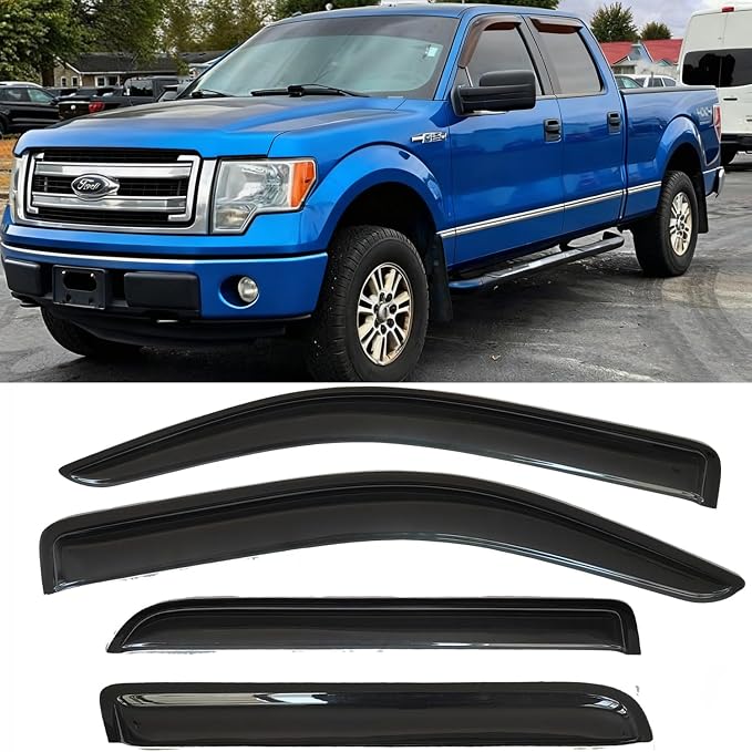 Window Visors Rain Guards for 2009-2014 Ford F-150 SuperCrew/Crew Cab | Window Deflectors, Vent Visor, Sun Shades, Window Shields, Truck Accessories, Dark Smoke