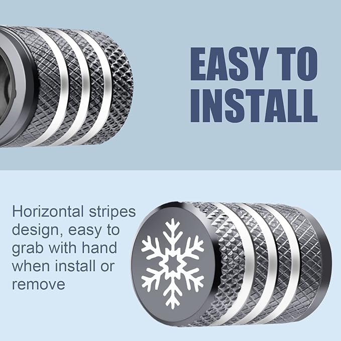 Tire Valve Stem Cap Cover - (5 Pack) Tire Air Caps Metal with Plastic Liner Corrosion Resistant Leak-Proof Snow Snowflake for Car Motorcycle Bike Grey