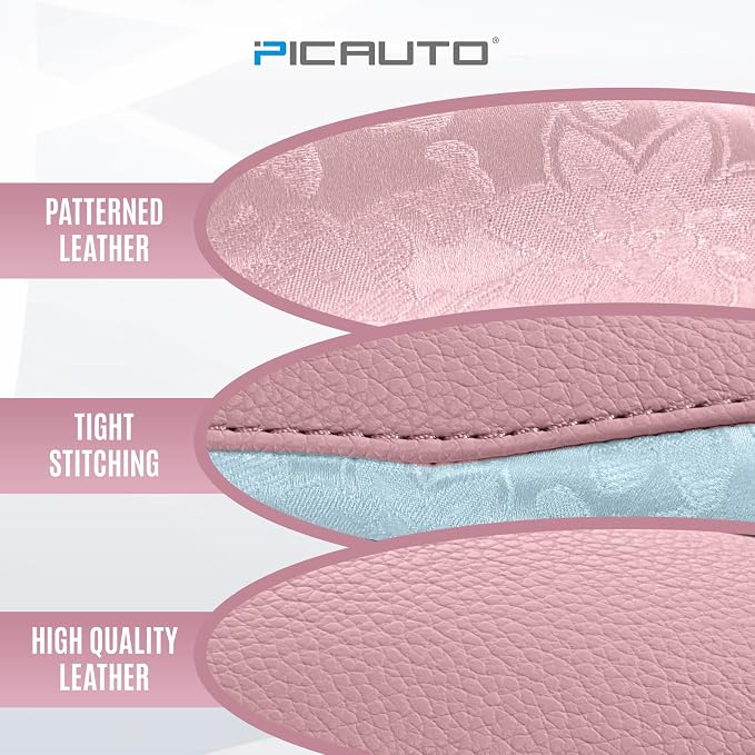 Steering Wheel Cover, Light Blue Patterned & Pink Leather Patchwork Design, Universal Fit 14.5"–15.5", Anti-Slip, Odor-Free, Soft Grain Leather, Durable Grip Car Accessory for Girls & Women