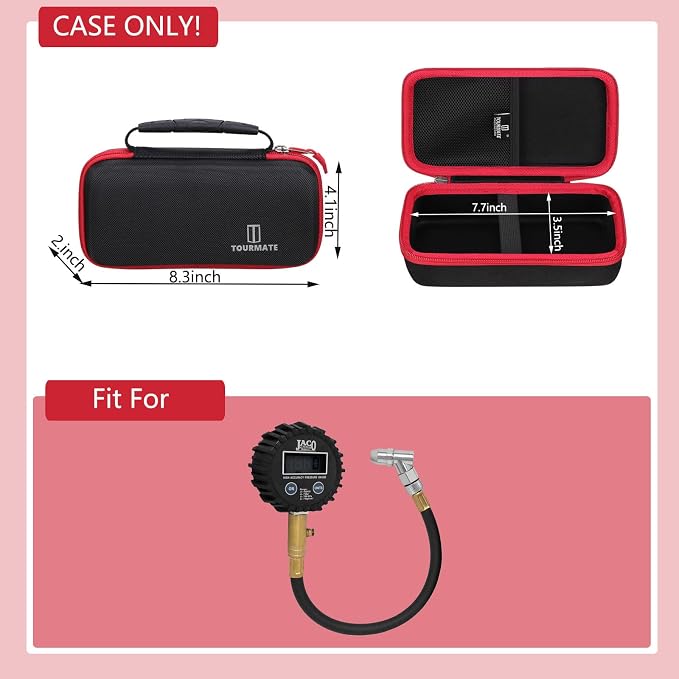 Hard Storage Case for JACO Superior Products/TIRETEK/AetralYB/ETENWOLF/VONDIOR Tire Pressure Gauge,Travel Case for Professional Accuracy - 100/200 PSI (Box for Sale) (Black & Red)