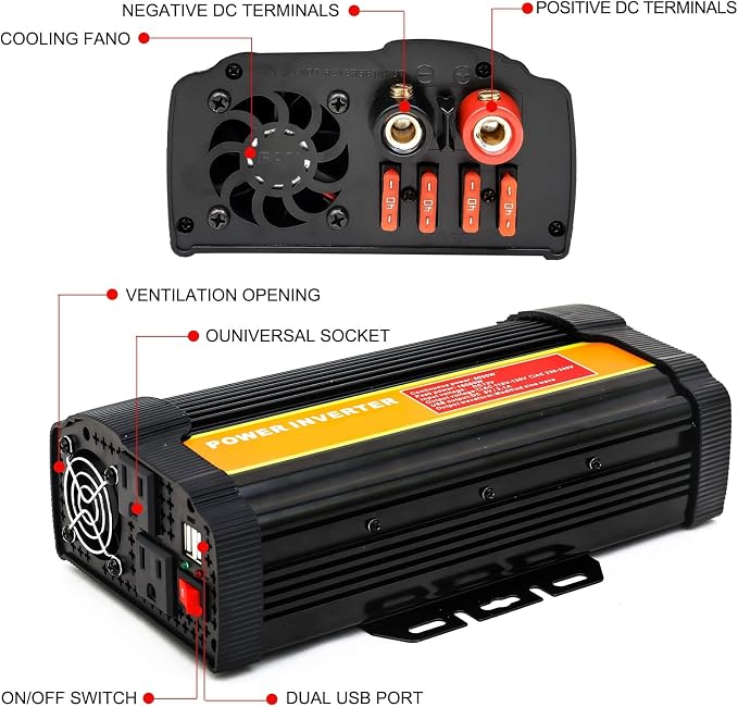 3000W Power Inverter 12v Inverter to 110V DC to AC Converter, 2 x AC Outlets and 2 x 2A USB Car Adapter Power inverters for Vehicles Camping Outdoor Yacht RV