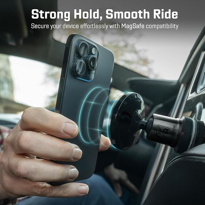MobNetic Maxx MS - MagSafe Compatible Car Phone Mount w/ 90º Tilt, 360º Rotation & Durable Aluminum Build, Magnetic Holder for iPhone & Android Devices, USA Assembled - Black Chrome