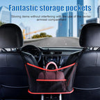 2 PCS Car Net Pocket Handbag Holder, Organizer Mesh Bag Between Two Seat, Driver Storage Netting Pouch for Handbag Purse, Barrier of Backseat Pet, Car Accessories for Women Men (Black & Red)