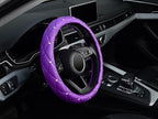 Diamond Soft Leather Steering Wheel Cover with Bling Bling Crystal Rhinestones, Universal 15 inch, Purple