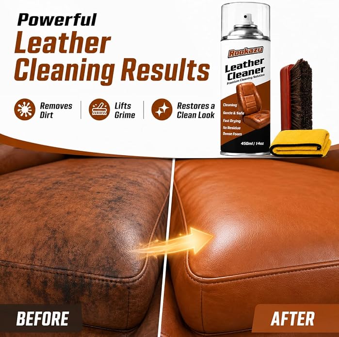 Leather Cleaner and Conditioner Kit, Car Leather Care Set with Horsehair Cleaning Brush, Deep Cleans, Conditions and Restores Car Interiors, Furniture, Shoes, Boots, Bags & Apparel