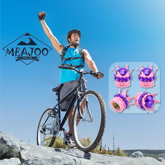 4PCS Crown Bling Tire Stem Valve Caps, Crystal Diamond Car Wheel Tire Valve Caps Universal Copper Core Stem Covers for Cars, SUV, Trucks, Bikes, Motorcycles, Bicycles (Pink & Purple)