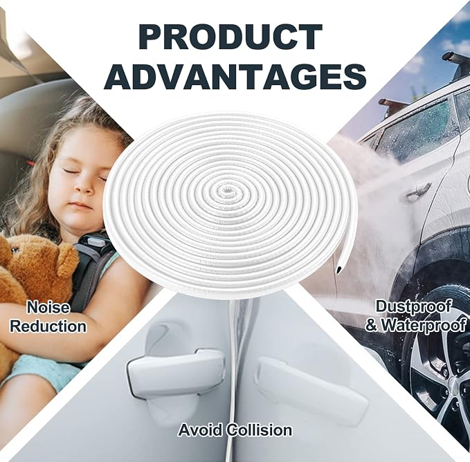 Car Door Edge Protector,Rubber Car Door Protectors No Glue Car Accessories Rubber U Shape Car Trim Door Protectors Seal for Sedan, Trucks, SUV, ATV, Boats(White,32.8FT)