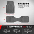 FlexTough LITE Rubber Car Mats Full Set - All Weather Floor Mats for Trucks, Cars & SUVs - Automotive Waterproof Gray Car Floor Mats for Cars Interior Accessories Universal Trim-to-Fit