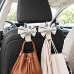 2 Pack Car Purse Hooks, Cute Bow Car Seat Headrest Hook Hanger for Purses and Bags.(white)
