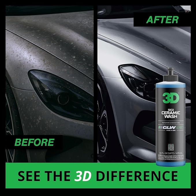 3D SiO2 Ceramic Wash & Wax Soap - 1 Gallon - pH Neutral Car Shampoo with Hydrophobic Protection & Deep Gloss | SiO2 Coating | Scratch-Free Detailing