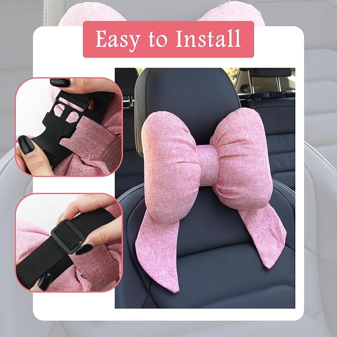 2PCS Cute Bow Car Headrest Pillow,Comfortable & Breathable Car Neck Pillows for Relief Neck Fatigue,Universal Head Rest Pillow for Cars Decoration as Birthday Gifts for Women,Girl (Black/2PCS)