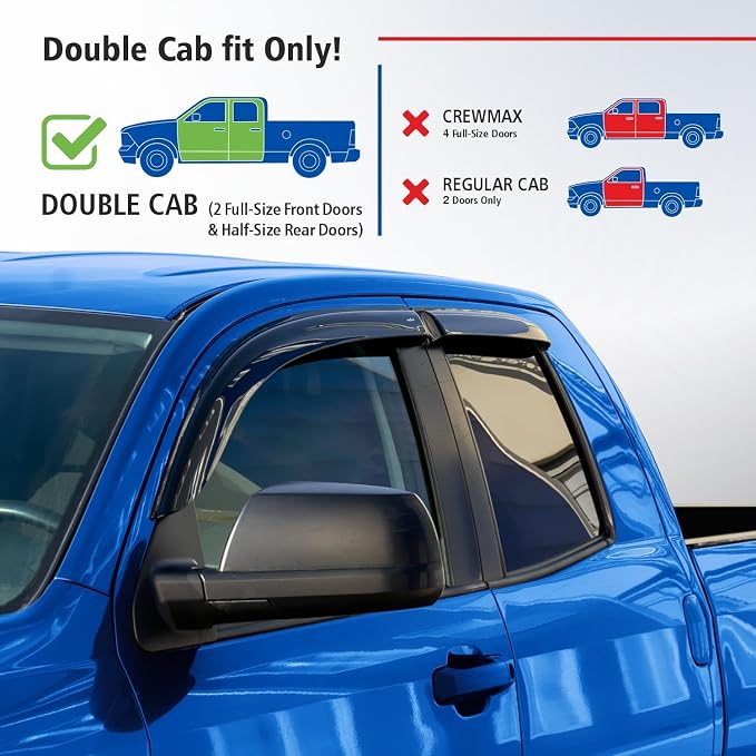 Goodyear Shatterproof Window Deflectors for Toyota Tundra 2007-2021 Double Cab, Tape-on Rain Guards, Window Visors, Vent Deflector Visor, Car Accessories, 4 pcs. - GY008930