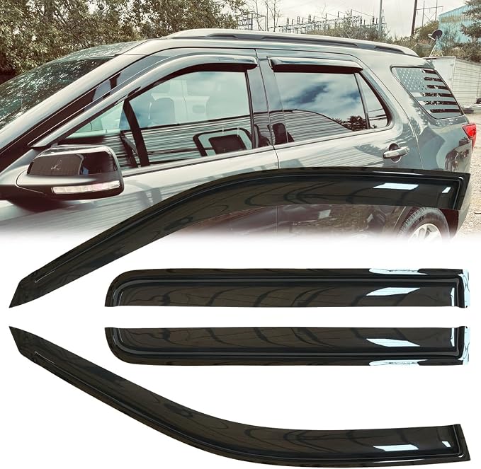 4pcs Original Shatterproof Rainproof Side Window Wind Deflectors for Explorer 11-19,Tape-on Rain Guards Sets,Nice Looking Window Visors for Cars,Vent Deflector for 2011-2019 Ford Explorer 94293