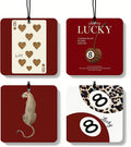 Red Leopard Print Orange Car Air Freshener 4 Pcs, Y2k Cheetah Print Lucky 8 Ball Poker Square Hanging Air Freshener for Closet Drawer Books, Red Cheetah Car Accessories Mirror Decor for Women