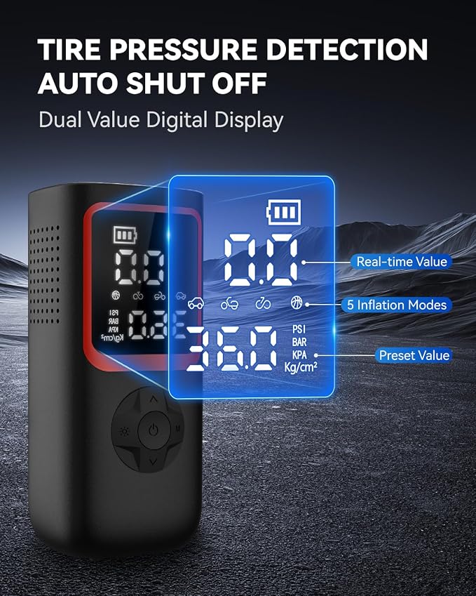 150PSI Tire Inflator, 4X Faster Portable Air Compressor with Pressure Gauge & LED Light for Car Motorcycle Bike, Best Gifts for Father Dad Husband Men
