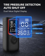 150PSI Tire Inflator, 4X Faster Portable Air Compressor with Pressure Gauge & LED Light for Car Motorcycle Bike, Best Gifts for Father Dad Husband Men