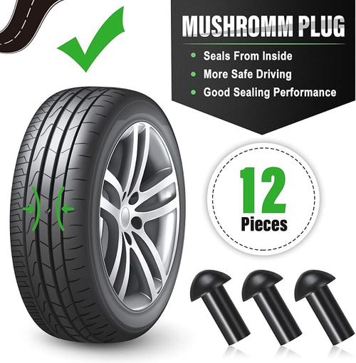 19 Pcs Tire Repair Kit Mushroom Plug Set, Heavy Duty Tubeless Tire Puncture Repair Tool Kit for Cars, Trucks, Motorcycles & ATV, Emergency Roadside Flat Fix Set with Portable Storage Pouch