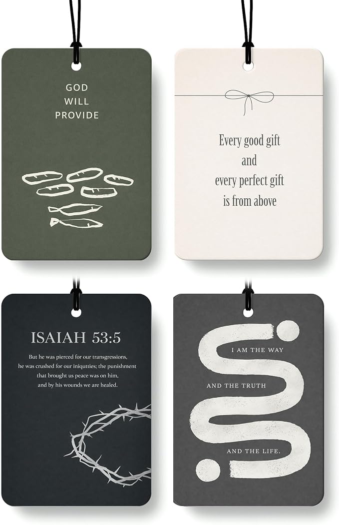 Neutral Christian Car Air Freshener 4 Pcs Coconut Scented, Religious Faith Bible Verse Car Accessories Mirror Decor for Women Men, Christian Hanging Air Freshener for Cars Closet Drawer Books