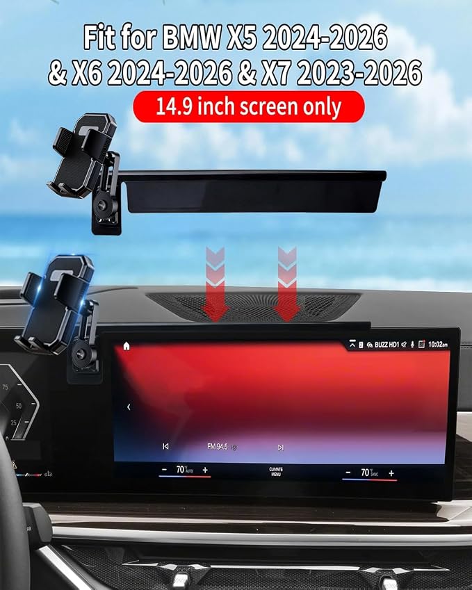 PZK Car Phone Mount for BMW X5 2024-2026 X6/ BMW X7 2023-2026 Accessories | Custom 14.9-inch Screen Auto Lock Car Phone Holder 360° Rotating Extension Rod Hands-Free Not Affect Air Vent Cradles