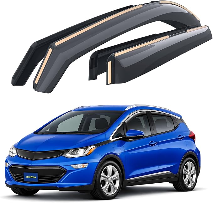 Goodyear Shatterproof in-Channel Window Deflectors for Chevrolet (Chevy) Bolt EV 2017-2023, Rain Guards, Window Visors for Cars, Vent Deflector, Car Accessories, 4 pcs - GY008512