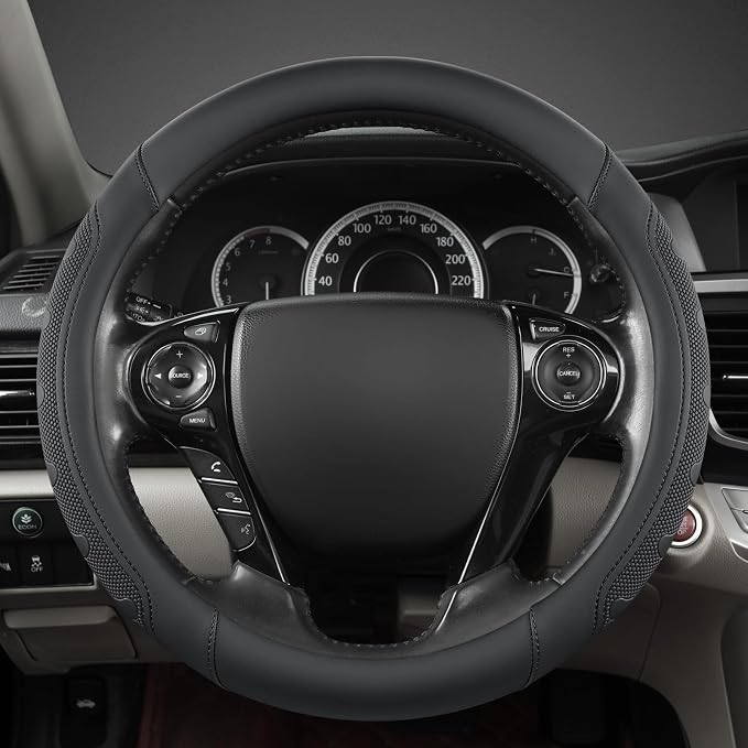 Microfiber Leather Steering Wheel Cover for Honda Accord,Civic,CR-V,HR-V,Pilot(Black-Standard Size)