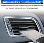2PCS Double Head Brush for Car Clean, Car Accessories Universal 2 in 1 Car Detailing Brush, Double Ended Portable Dust Brush with 4 Cleaning Cloth, for Air Conditioner Outlets, Dashboard Screen