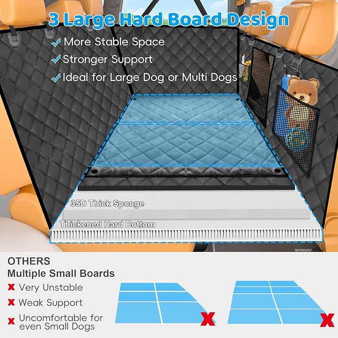 2026 Upgraded Back Seat Extender for Dogs - Large Hard Bottom Dog Car Seat Cover Holds 550lbs, Waterproof Dog Hammock Pet Bed with High-Density Foam Non-Slip Backseat Protector