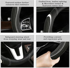 Leather Splicing Black White Car Steering Wheel Cover,14.5-15 Inch Universal Microfiber Leather Covers Breathable Anti-Slip Odorless Steering Wheels Accessories for Men Women