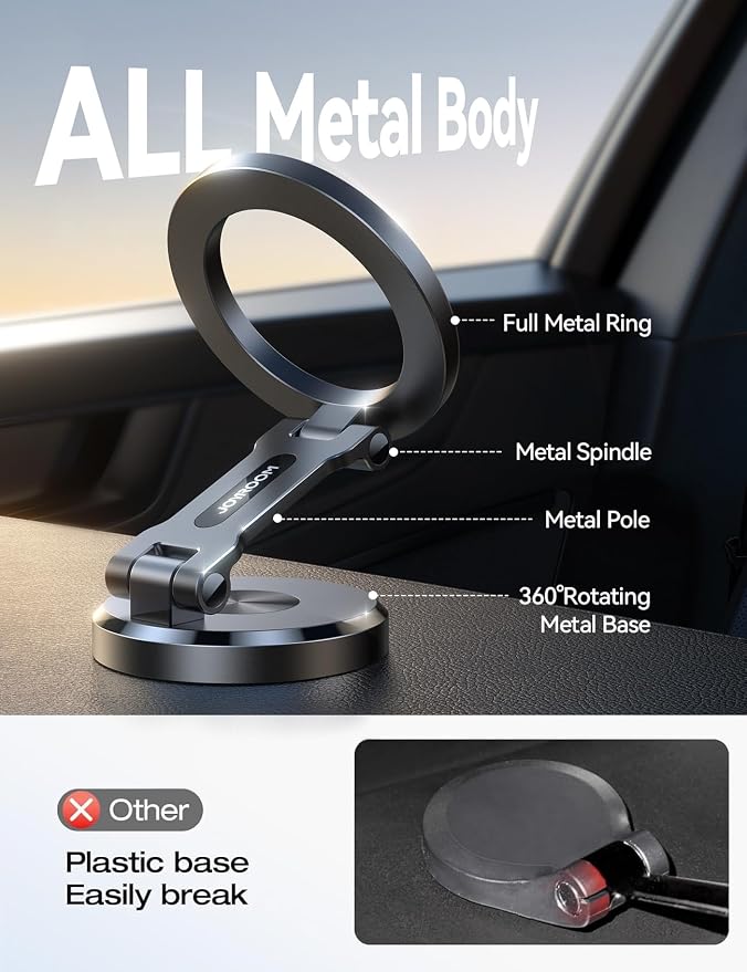 Fits iPhone 16/16 Pro Max MagSafe Car Mount, [All Metal & 360° Adjustment] Magnetic Phone Holder for Car with N55 Strong Magnets, Car Mount for iPhone 16 15 14 13 12 & MagSafe Case, Space Gray