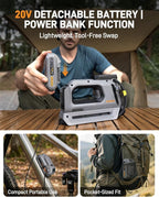 Dual Cylinder Portable Tire Inflator Air Compressor, 150 PSI 120 W Car Tire Pump with 20V 2.0Ah Removable Battery, LED Light, for Cars, Motorcycles, Bikes and Sports Balls