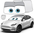 Windshield Sun Shade for 2017-2026 Tesla Model Y/Model 3 Sunshade Accessories Foldable Sunshade (Fit 2025-2026 Model Y Juniper / 2024 Model 3 Highland) Blocks UV Rays Keep Car Cool (Grey Eyes)