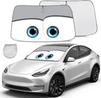 Windshield Sun Shade for 2017-2026 Tesla Model Y/Model 3 Sunshade Accessories Foldable Sunshade (Fit 2025-2026 Model Y Juniper / 2024 Model 3 Highland) Blocks UV Rays Keep Car Cool (Grey Eyes)