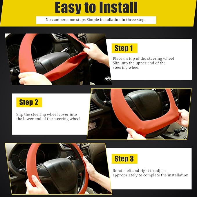 JDDRY Car Steering Wheel Cover,Silicone Steering Wheel Protector, AutomotiveSteering Wheel Protective Cover,Universal Fit(Orange,1PC)