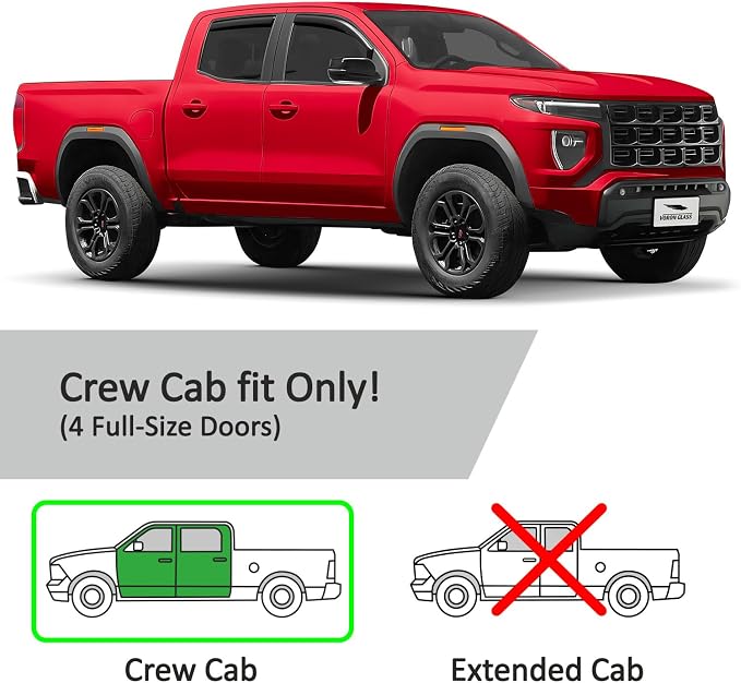 Voron Glass in-Channel Extra Durable Rain Guards for GMC Canyon 2023-2026 Crew Cab, Window Deflectors, Vent Window Visors, 4 Pieces - 201154