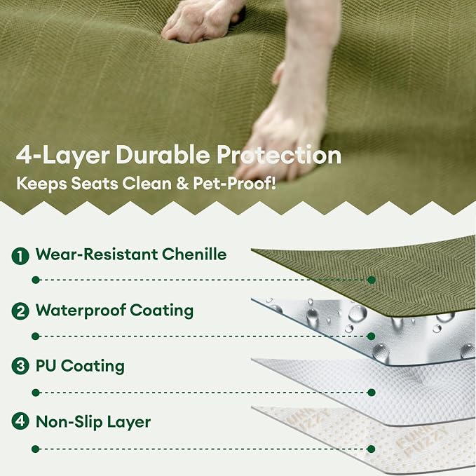 Dog Car Seat Cover for Back Seat, Back Seat Pet Cover for Dogs Waterproof, Scratchproof Dog Backseat Cover, Non-Slip Bench Car Seat Protector, Universal Fit Most Cars, SUVs, Trucks, Green