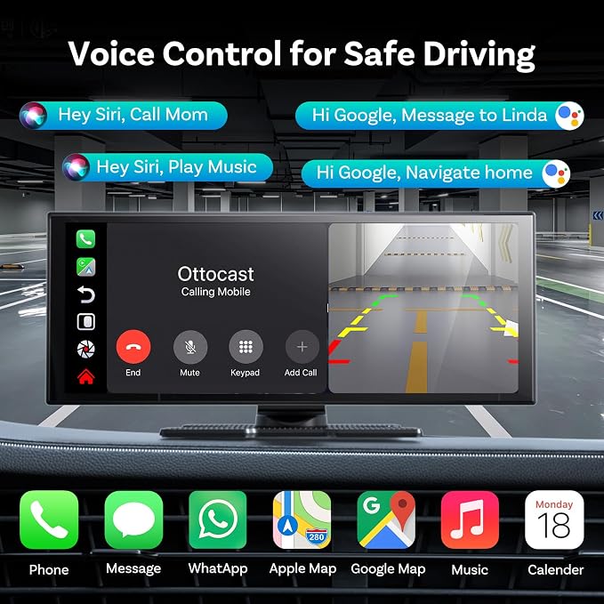 OTTOCAST ScreenFlow 11.4" Wireless Apple CarPlay & Android Auto Screen | Pre-installed Netflix/YouTube, HD Split-Screen, 1080P Backup Camera, Dual WiFi & Bluetooth | Universal for Car/SUV/Truck
