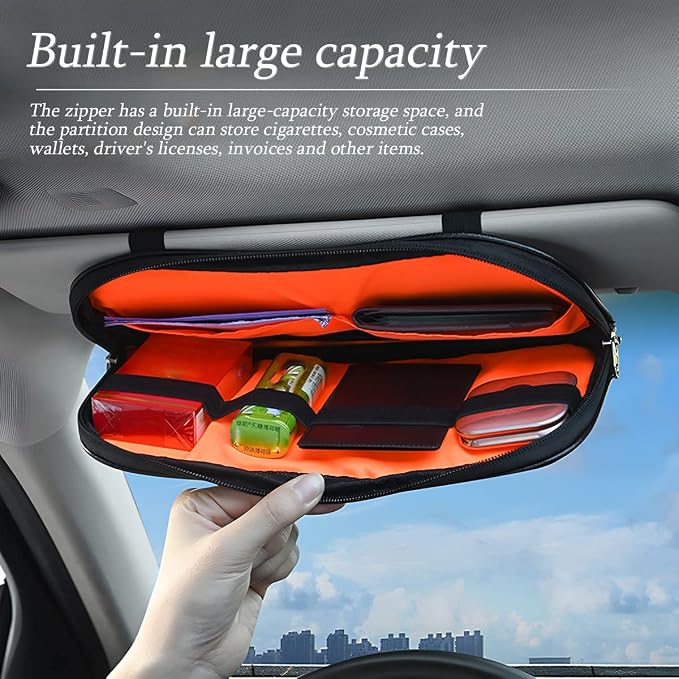 Car Sun Visor Organizer, Sunglass Holder and Storage Pocket, Card Cash Pouch with Multi-Pocket Net Zipper, Case Bag for License Pen Key, Auto Interior Accessories for Truck, SUV, Van (Purple)