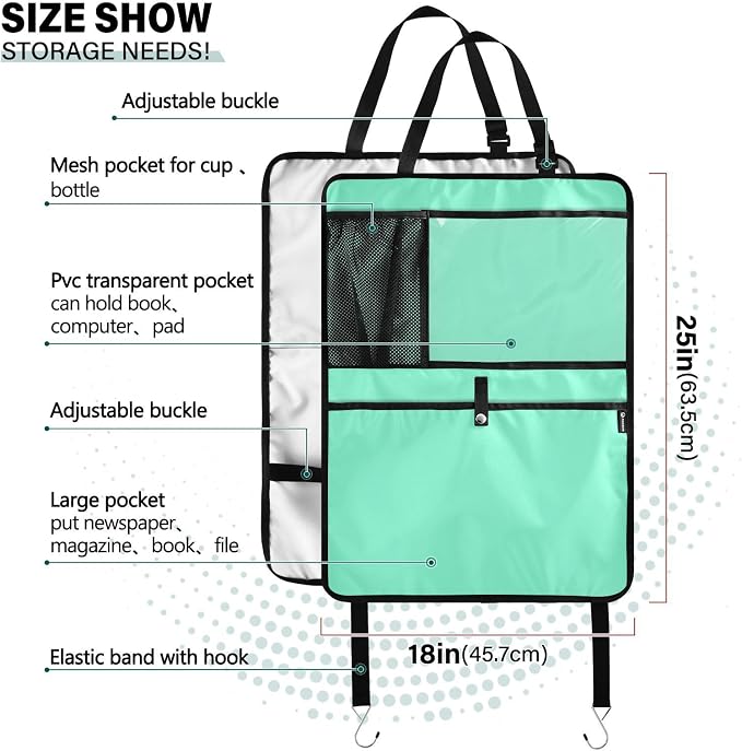 Aquamarine Seat Back Organizer Back Seat Protector with Storage Pockets, 2 Pack Kick Mats for Vehicles To Protect From Dirt