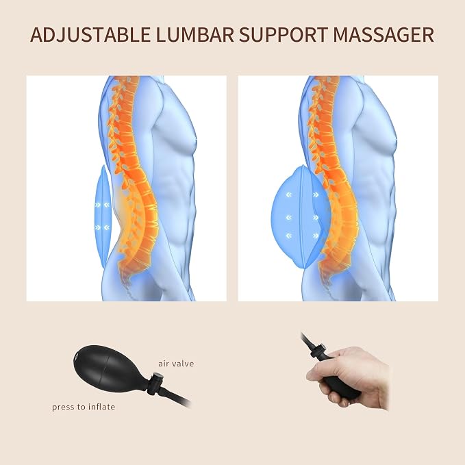 Back Massager with Heat, Massage Seat Cushion with 3D Back Traction, 8 Vibrating Motors Massager Chair Pad for Full Body Pain Relief, Ideal Gift for Father's Day/Parents/Friends Using in Office/Home