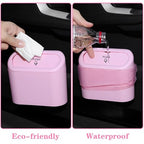 Car Trash Can Bin with Lid - Universal Vehicle Mini Leakproof Garbage Can Bin with 20pcs Trash Bags Can Organizer Storage for Front Back Seat Accessories for Auto Office Bedroom Home(Pink)