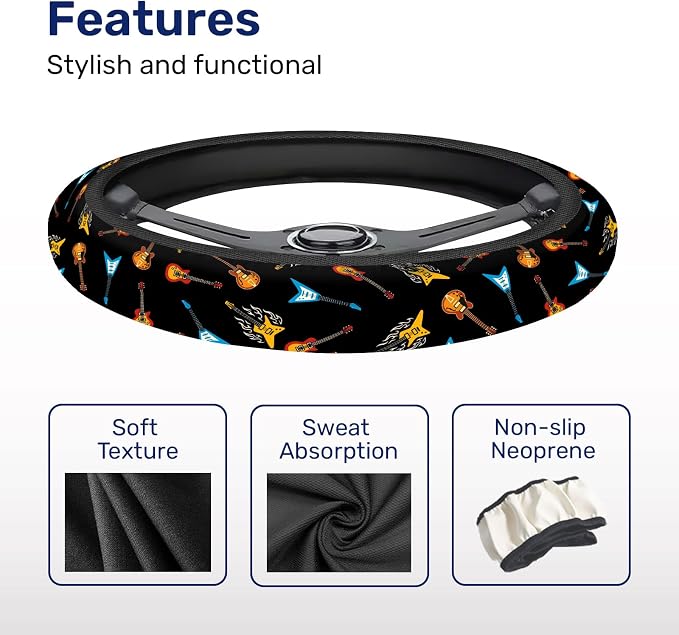 Guitarist Steering Wheel Cover, Non Slip Polyester Car Wheel Protector for Car SUV Truck, Universal 15 Inch