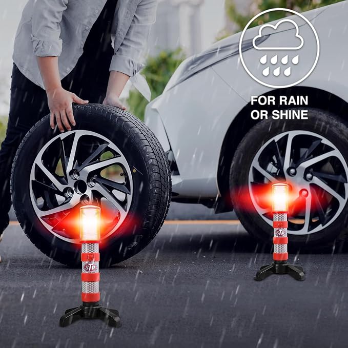 XTREME STP LED Road Flares, Emergency Road Flares for Vehicles, Car Flares with 3 Alert Modes, Magnetic Base, Foldable Stand, Emergency Roadside Lights, Visible Up to 1 Mile, White Flashlight