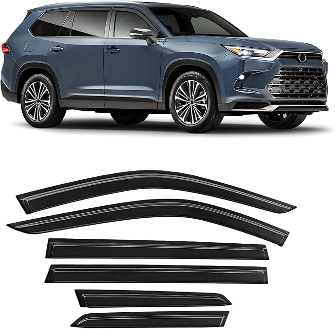 Rain Guards Fit for Toyota Grand Highlander 2024 2025 2026 Out Channel Extra Durable Side Shatterproof Window Visor Deflectors 2024-2026 Grand Highlander Rain Guard Black 4 PCS