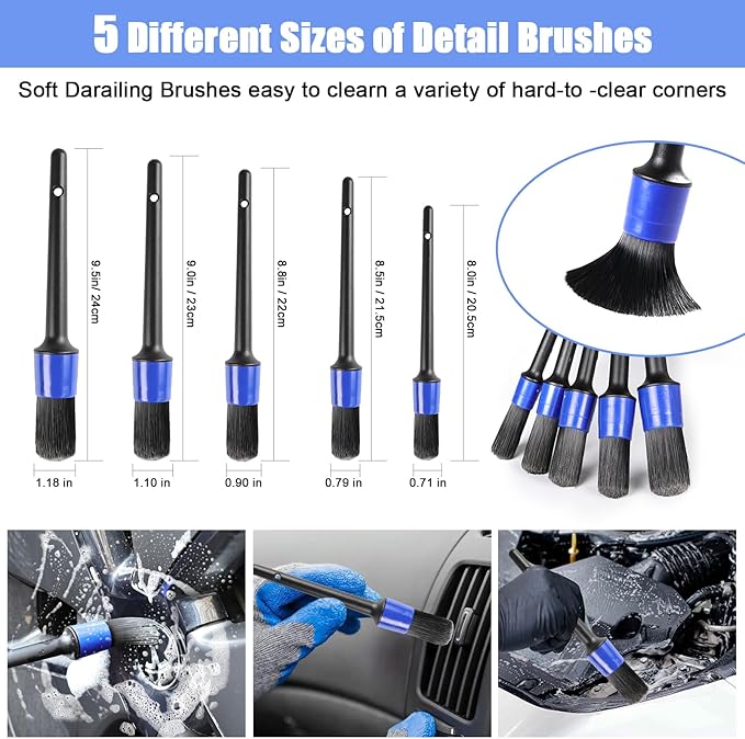 62" Microfiber Car Wash Brush with Long Handle, Car Washing Blue Set Mitt, Sponge, Car Cleaning Supplies Kit, Duster, Car Brush Accessories