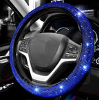 Steering Wheel Cover for Women Men Bling Bling Crystal Diamond Sparkling Car SUV Wheel Protector Universal Fit 15 Inch (Black with Blue Diamond,Standard Size(14" 1/2-15" 1/4))
