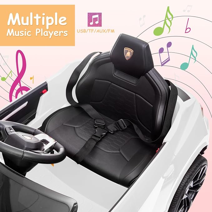 Electric Car for Kids 12V Licensed Lamborghini Ride On Car with Remote Control,Max Speed 2.5Mph,LED Lights,Music Players,Opening Doors,Spring Suspension,Toddler Cars to Drive (White)