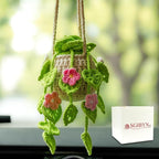 Crochet Hanging Plant for Car,Car Decorations Interior,Plant Strawberry Aesthetic Car Accessories for Women Interior Cute,Car Ornaments Charms for Rear View Mirror, Home decor