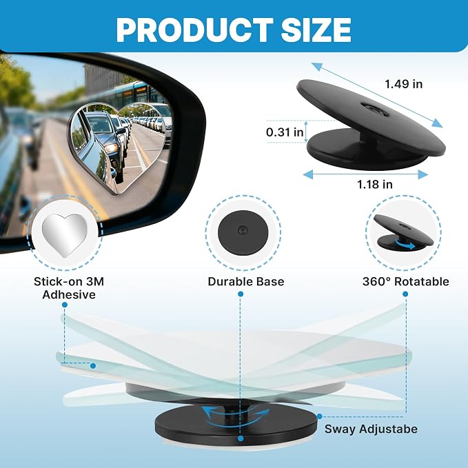 Heart Shaped Blind Spot Mirrors 2pc, 360 Degree Adjustabe HD Glass Blind Spot Mirrors, Frameless Convex Rear View Mirror, for Any Car, Van, SUV and Trucks