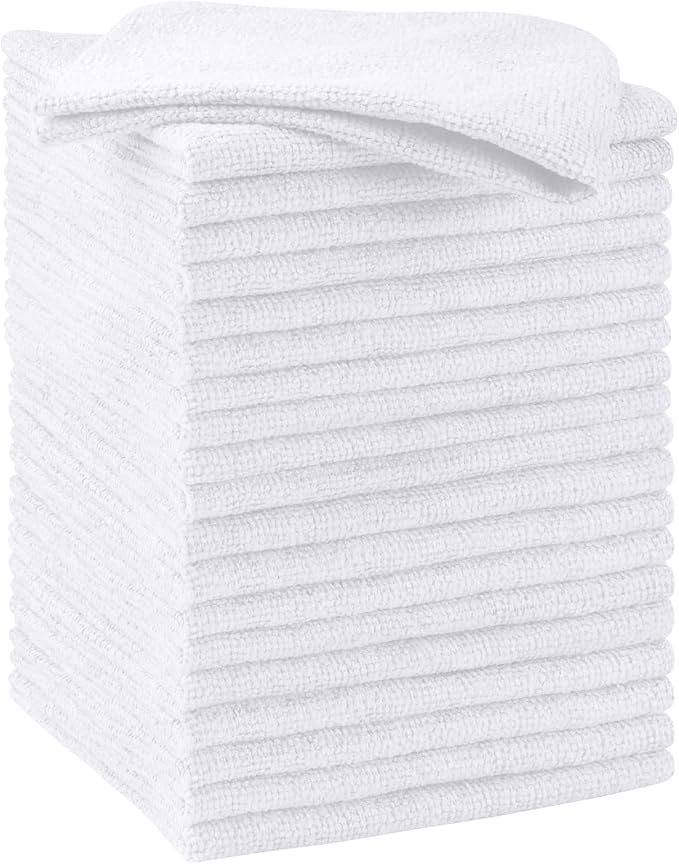 White Microfiber Cleaning Cloths, 20 Pack Cleaning Rags - Lint Free & Scratch-Free Microfiber Towels for Cars, House & Kitchen, Absorbent Cleaning Towels, 11.5 x 11.5 Inch