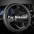 D Shape Steering Wheel Cover for Nissan Rogue Kicks - Auto Car Steering Wheel Cover Customized for Nissan Altima Sentra(Black+Black Line-D-Shaped)